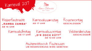 Das Programm an Karneval vom Restaurant Haus Schmitz in Kerpen!